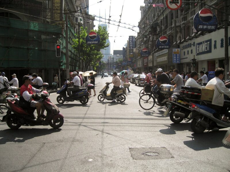 Traffic in downtown Shanghai.